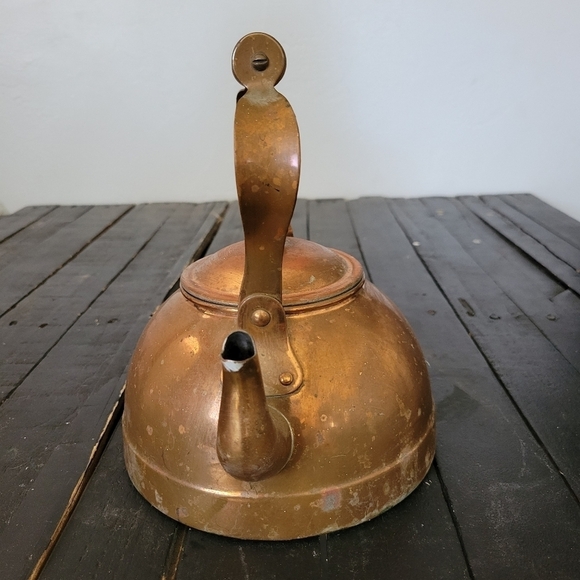 Vintage Copper Tea Pot Wooden Handle Set Water Steamer Measuring Cup - Picture 11 of 16